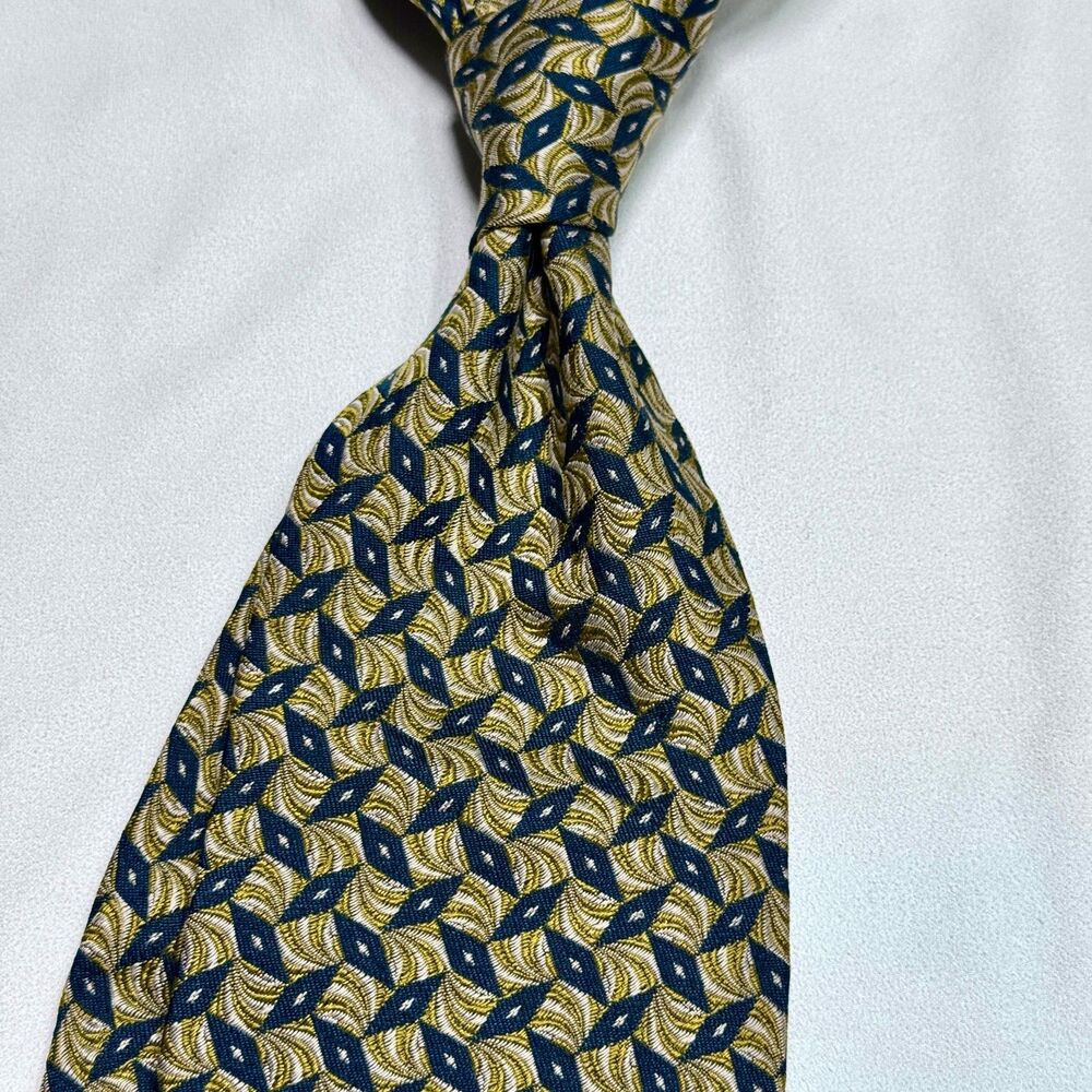 GIORGIO ARMANI Cravatte Italy Green Gold Geometric Necktie TIE 56"L x 3.75"W